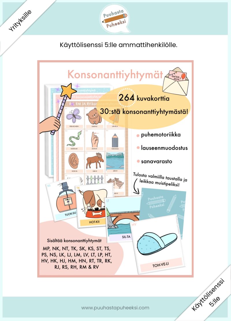 Konsonanttiyhtymät - käyttölisenssi 5:lle ammattihenkilölle