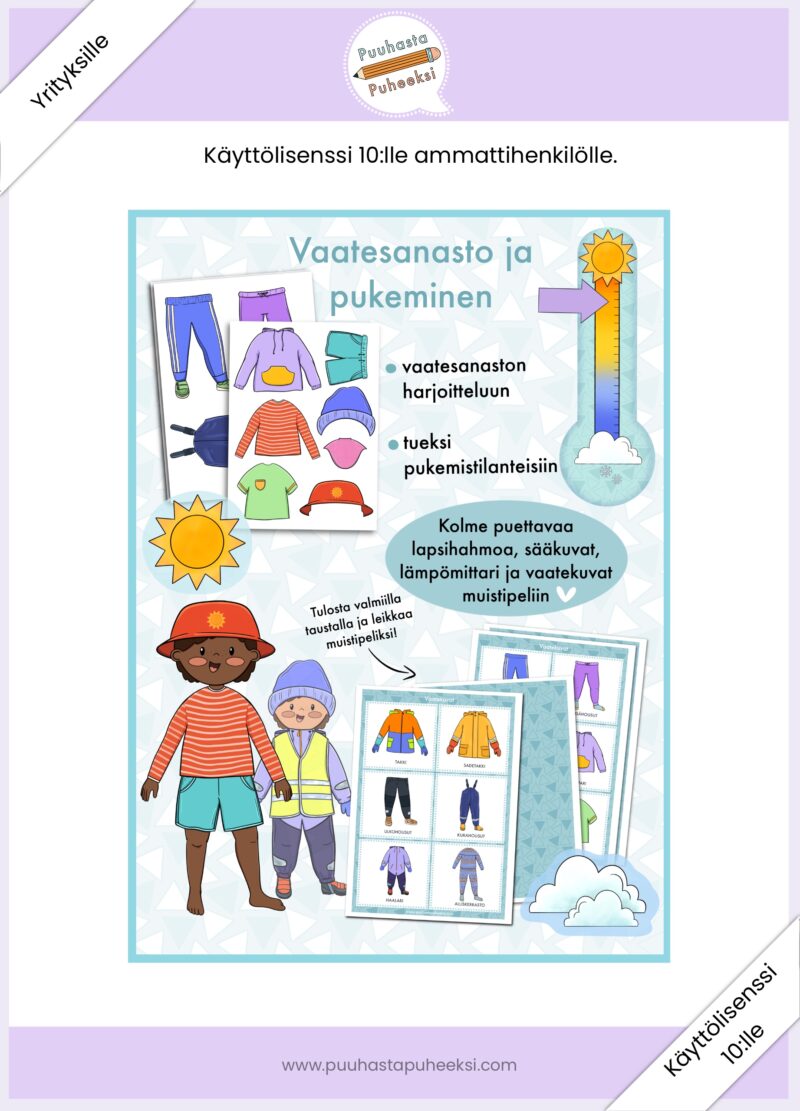 Vaatesanasto ja pukeminen - käyttölisenssi 10:lle ammattihenkilölle
