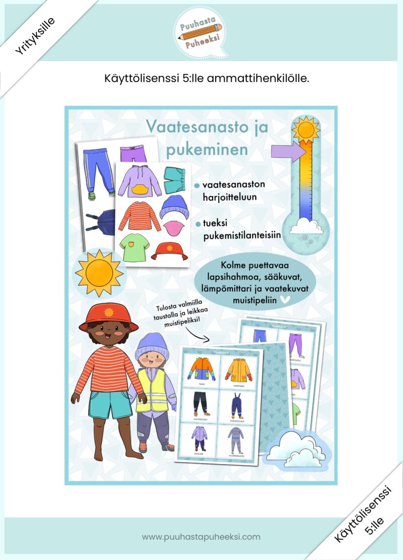 Vaatesanasto ja pukeminen - käyttölisenssi 5:lle ammattihenkilölle