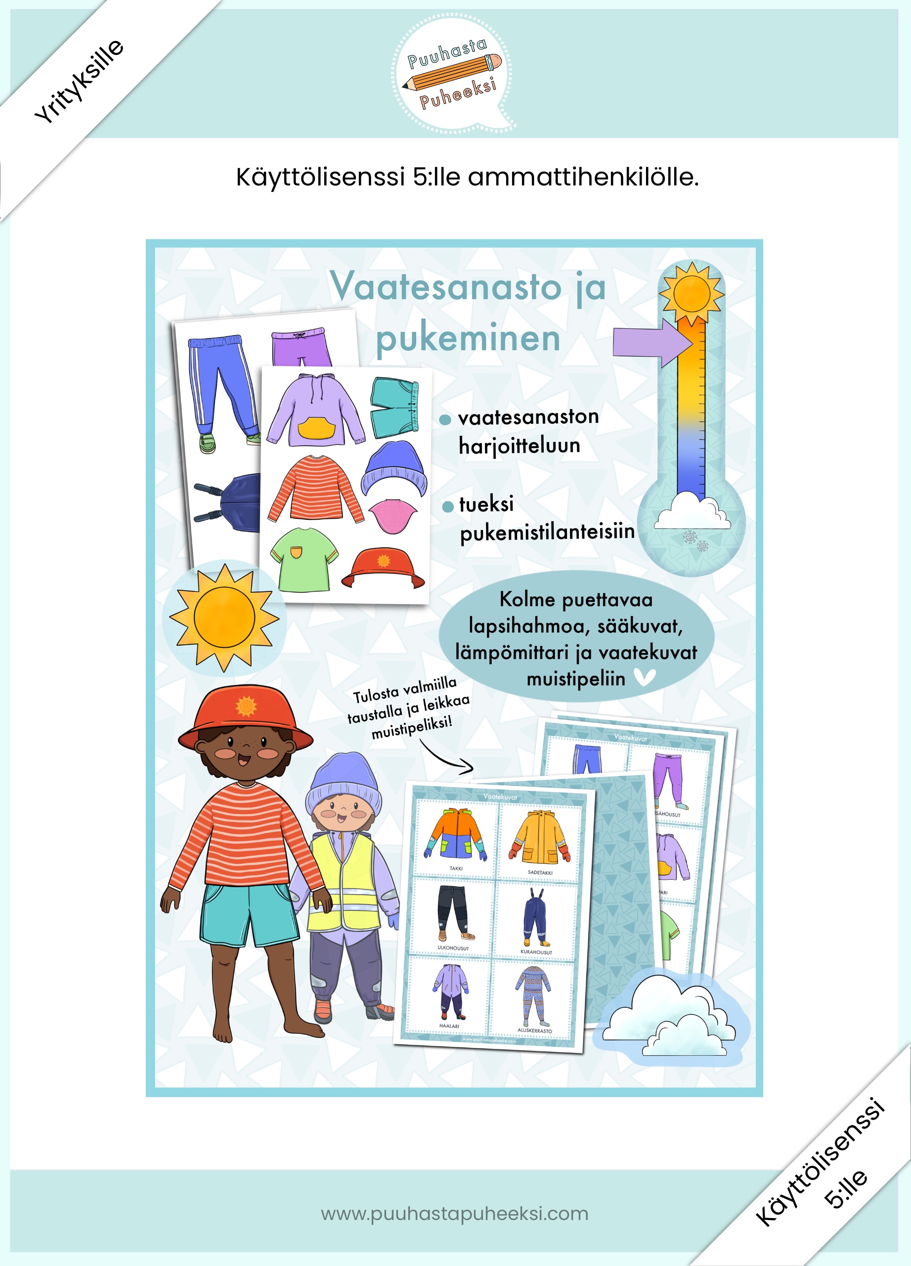 Vaatesanasto ja pukeminen - käyttölisenssi 5:lle ammattihenkilölle
