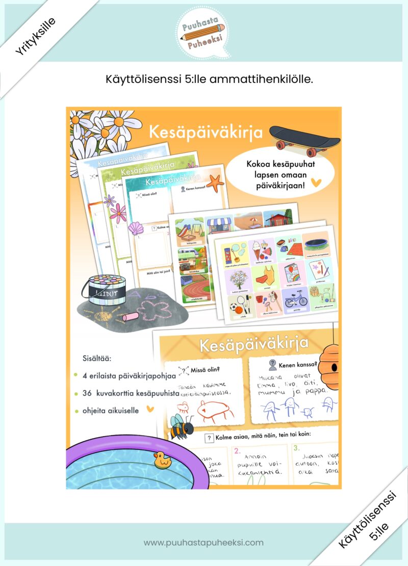 Kesäpäiväkirja - käyttölisenssi 5:lle ammattihenkilölle